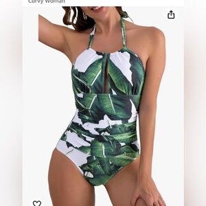 B2prity Women's Slimming One-Piece Swimsuit Tummy Control Halter Curvy Size XL